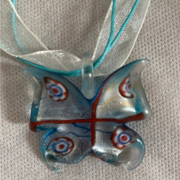 NWOT Butterfly Pendant Necklace with Sheer Ribbon - Picture 2 of 6